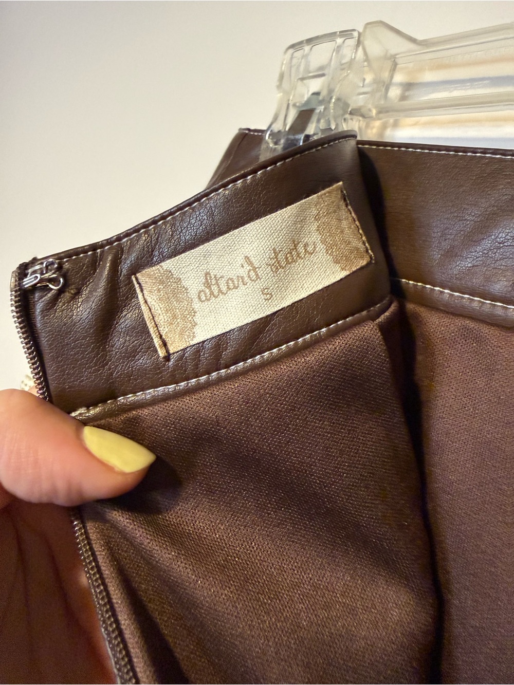 NEW Altar'd State Brown Camel Faux Leather Mini Skirt Sz Small Festival Date - Picture 6 of 8